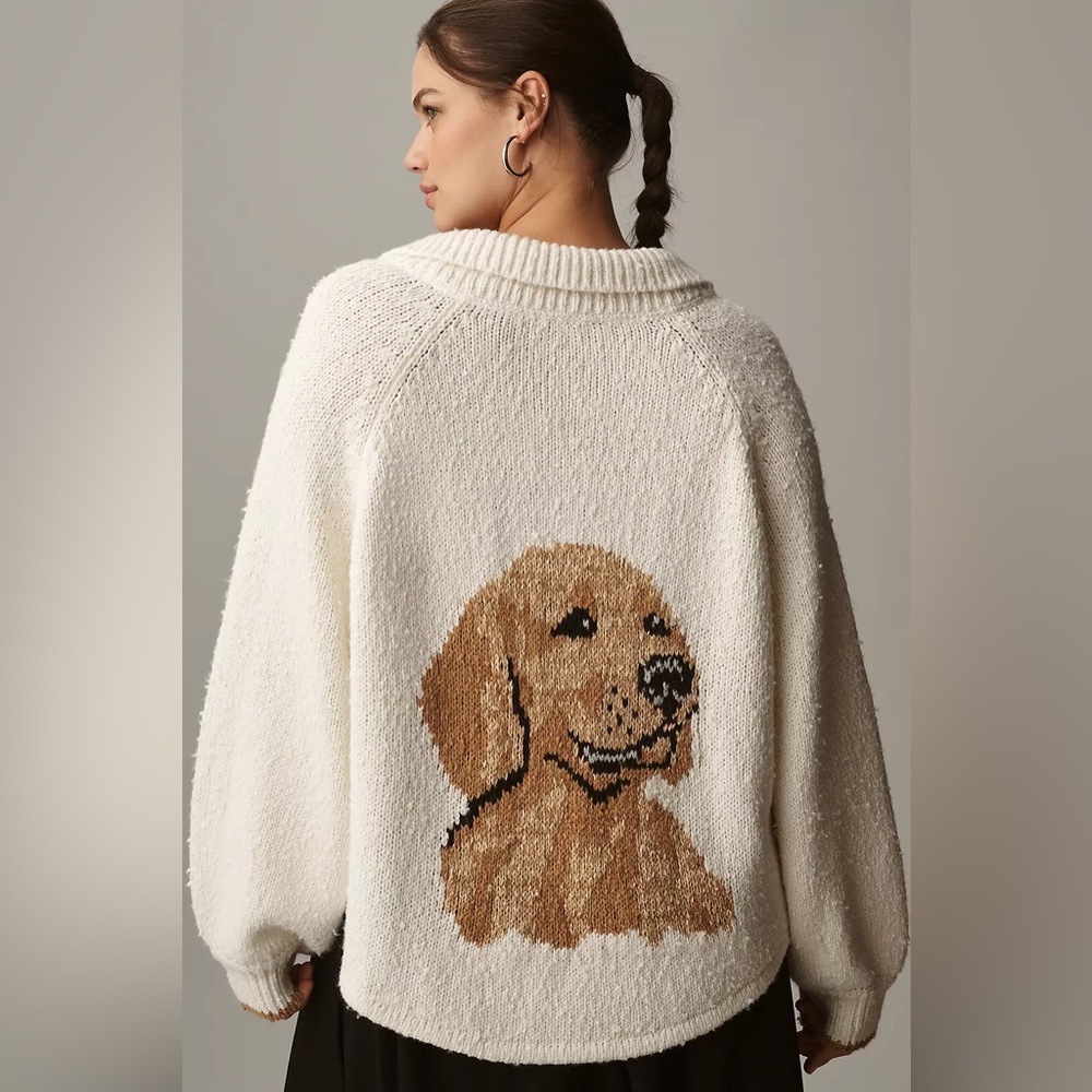 Anthropologie The Jesse Dog Icon Cardigan Sweater by Pilcro Golden Retriever - Picture 7 of 14
